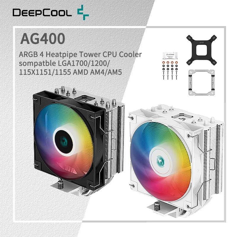 Storazone DEEPCOOL AG400 Air Cooler 4 Heat Pipe ARGB PWM Processador CPU Cooler for LGA1700 1200 115X 1151 1155 AMD AM4 AM5