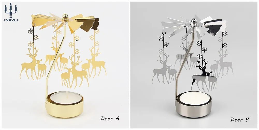 Storazone Deer / 1 pc Gold 1pc Metal Hot Rotating Candle Holder Christmas Rotating Candle Holder Dinner Party Wedding Party Candle Holder Decoration Gift