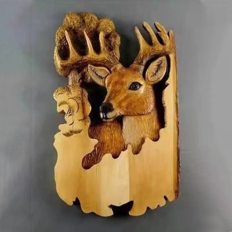 Storazone Deer Animal Carving Handcraft Wall Hanging Sculpture Wood Raccoon Bear Deer Hand Painted Decoration for Home Living Room Dropshipping