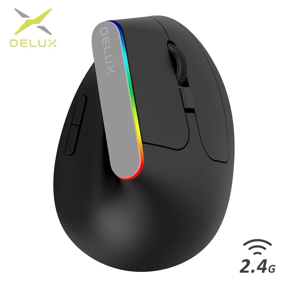 Storazone Delux M618C Wireless Silent Ergonomic Vertical 6 Buttons Gaming Mouse USB Receiver RGB 1600 DPI Optical Mice With For PC Laptop