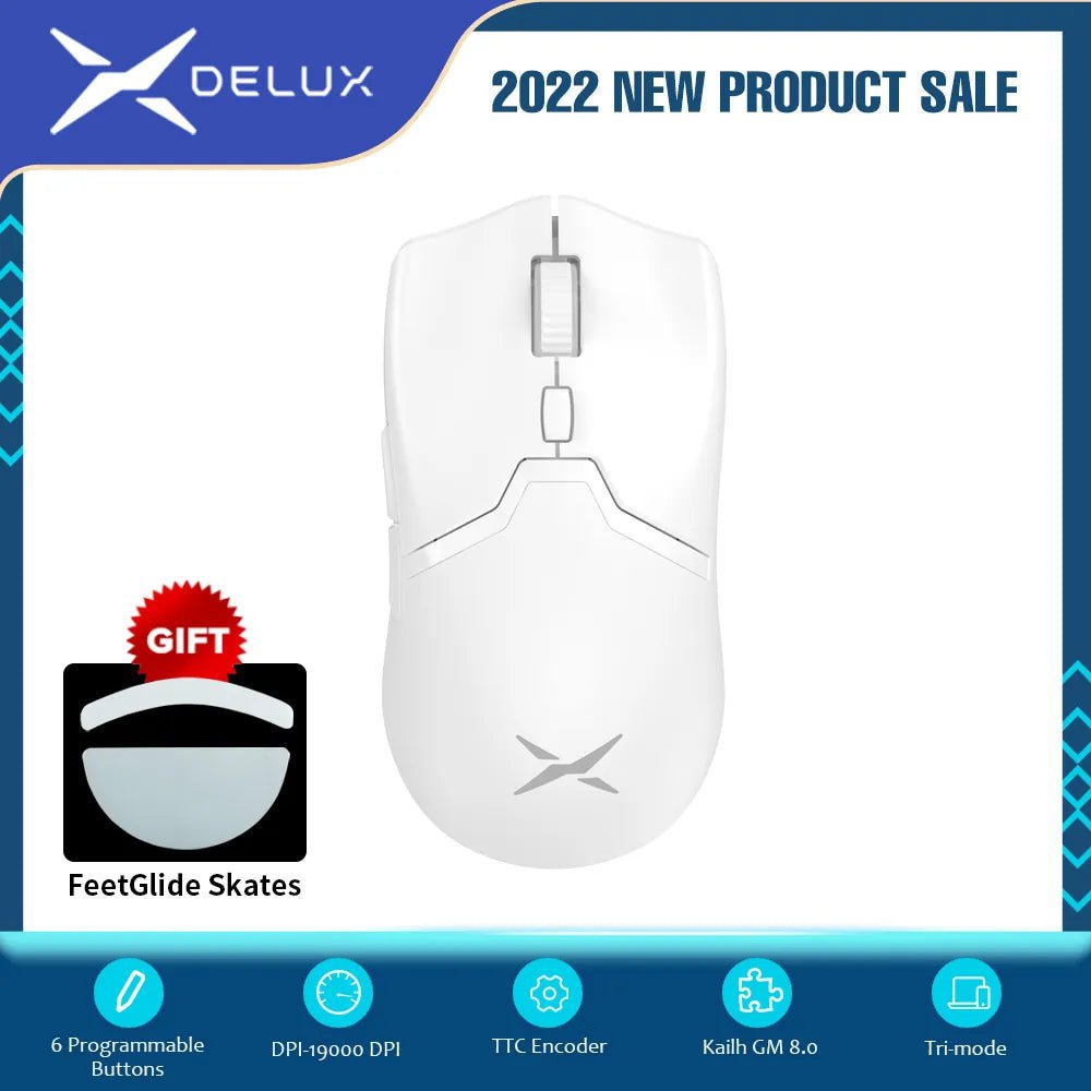 Storazone Delux M800 PRO PAW3370 White Wireless Gaming Mouse Wired Programmable Ergonomic Mice Type C Rechargeable For Windows Mac
