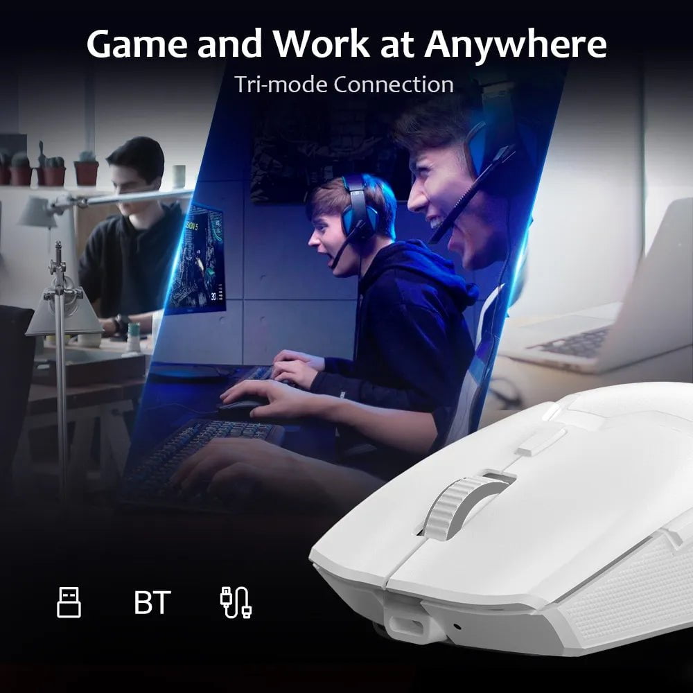Storazone Delux M800 PRO PAW3370 White Wireless Gaming Mouse Wired Programmable Ergonomic Mice Type C Rechargeable For Windows Mac