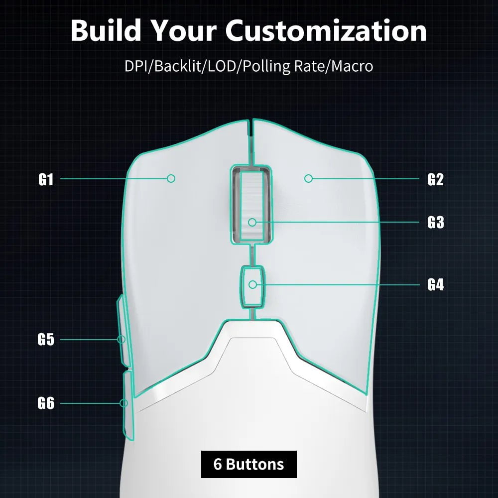 Storazone Delux M800 PRO PAW3370 White Wireless Gaming Mouse Wired Programmable Ergonomic Mice Type C Rechargeable For Windows Mac