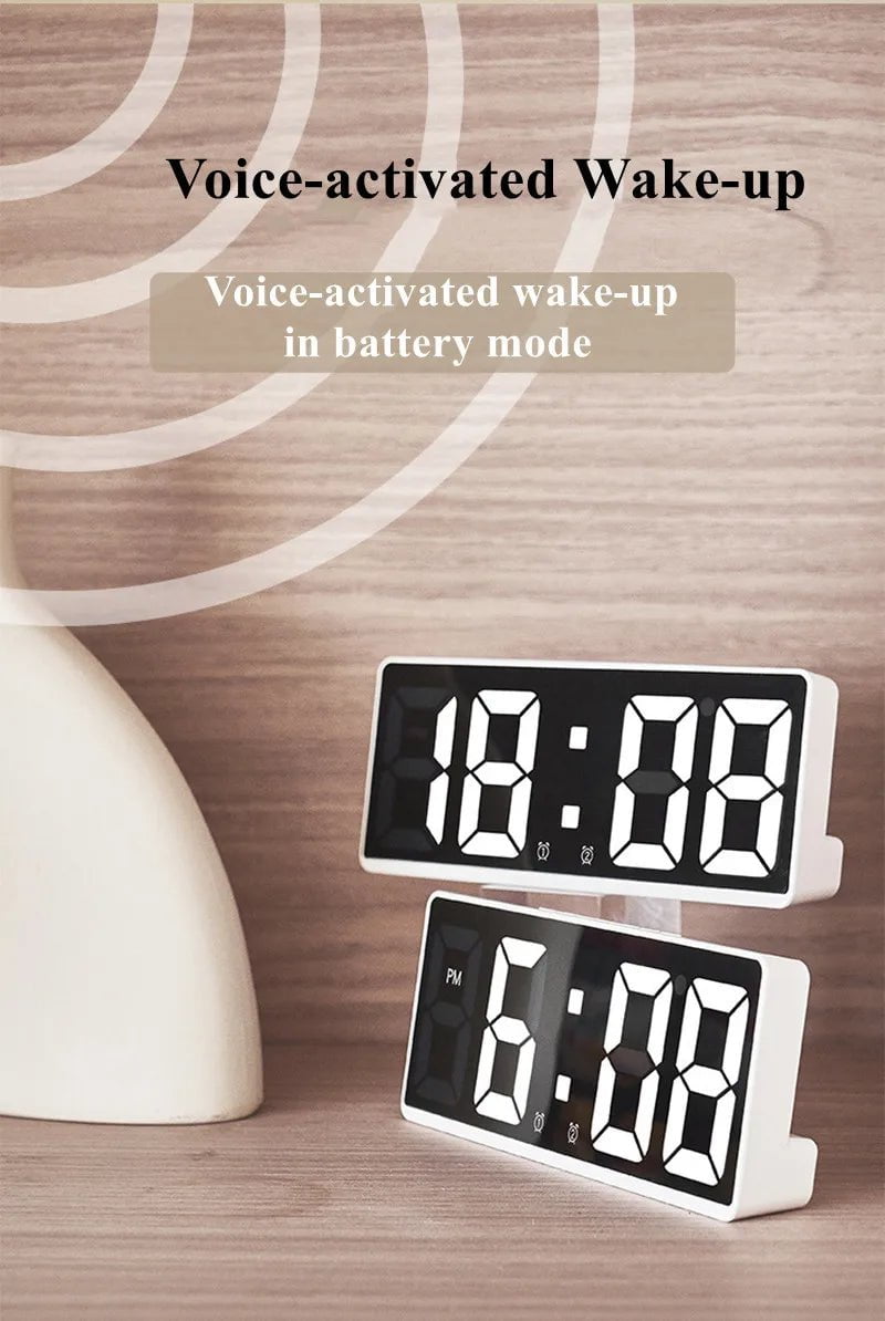 Storazone Digital Alarm Clock Voice Control Teperature Snooze Night Mode Desktop Table Clock 12/24H Anti-disturb Funtion LED Clocks Watch