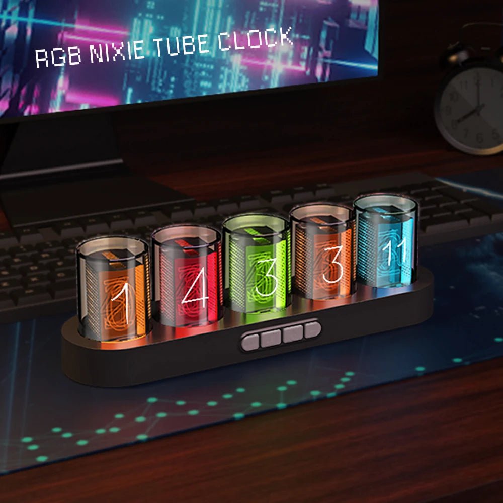 Storazone Digital Nixie Tube Clock with RGB LED Glows for Game Room Desktop Decoration. Luxury Box Packing for Gift Idea.