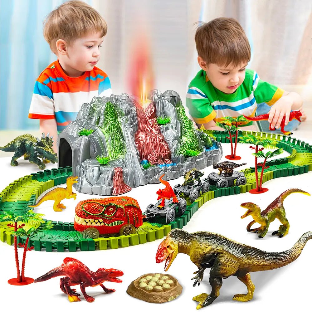 Storazone Dinosaur Toys for Kids Mist-spouting Volcano And Climbing Track Train Kit Toys for Boys/Girls Home schoolers Gift for Party Deco