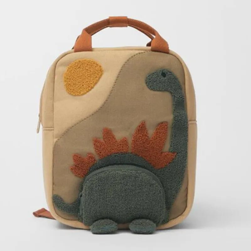 Storazone Dinosour New Embroidery Sun Long Neck Small Dinosaur Backpack Hook Hair Embroidered Cartoon Canvas Kindergarten Children Backpack