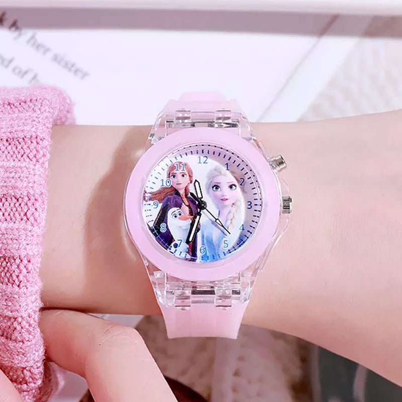 Storazone Disney Girls Kids Watches Children Watch Frozen Princess Aisha Sophia Luminous Student Colorful LED Light Women Lady Clock