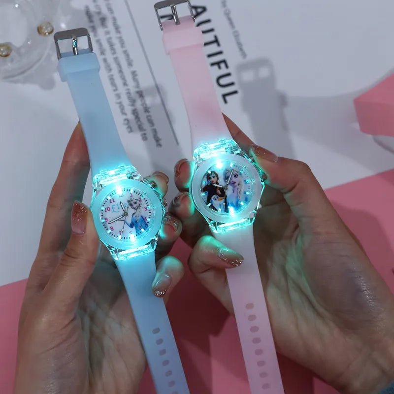 Storazone Disney Girls Kids Watches Children Watch Frozen Princess Aisha Sophia Luminous Student Colorful LED Light Women Lady Clock