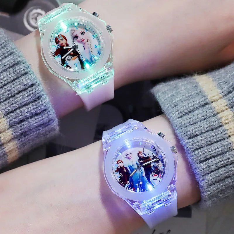 Storazone Disney Girls Kids Watches Children Watch Frozen Princess Aisha Sophia Luminous Student Colorful LED Light Women Lady Clock