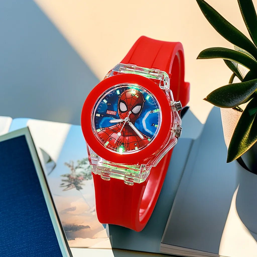 Storazone Disney Mickey Mouse Girls Watches Children Silicone Strap Colorful Light Spiderman Kids Watch Student Quartz Clock reloj infanti