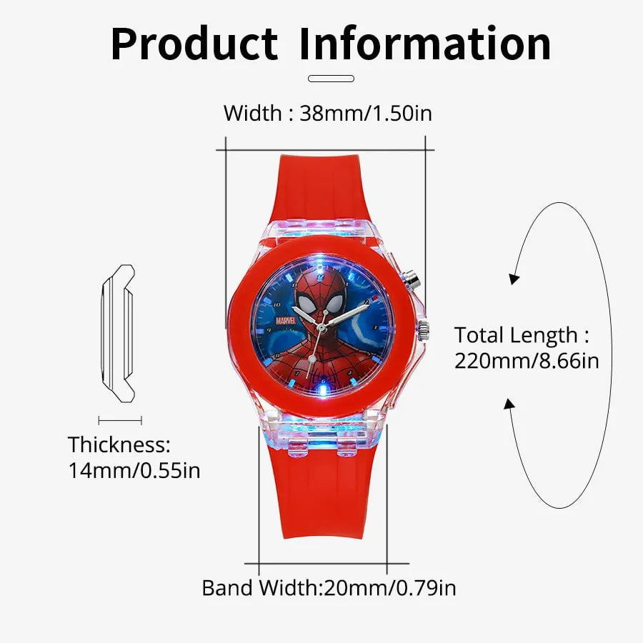 Storazone Disney Mickey Mouse Girls Watches Children Silicone Strap Colorful Light Spiderman Kids Watch Student Quartz Clock reloj infanti