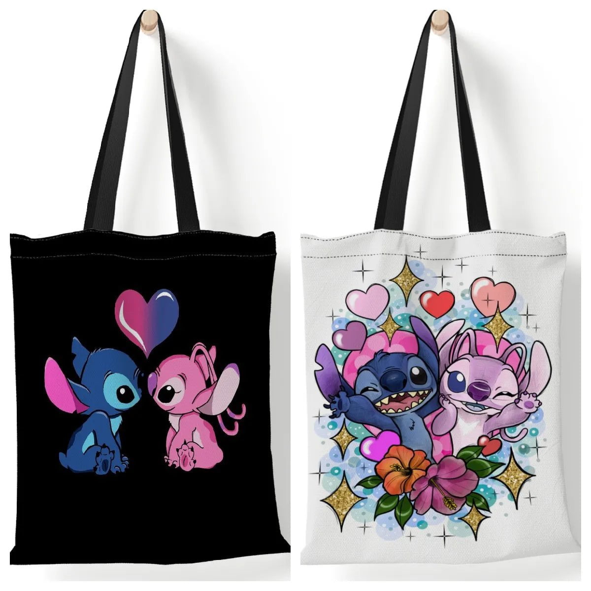 Storazone Disney Stitch Tote Bags Anime Lilo and Stitch Women's Canvas Handbags 35x40cm Large Capacity Shopping Bags Girls Gifts