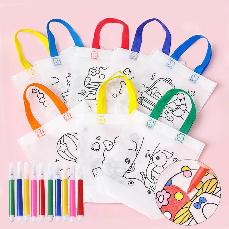 Storazone DIY Graffiti Bag with Coloring Marker Carnival Animal Art Party Goodie Bags for Kids Eco Reusable Mini Non-woven Shopping bag