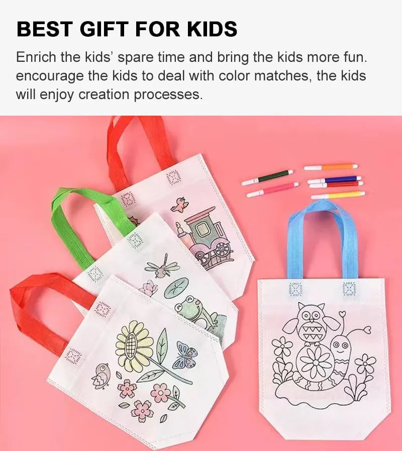 Storazone DIY Graffiti Bag with Coloring Marker Carnival Animal Art Party Goodie Bags for Kids Eco Reusable Mini Non-woven Shopping bag