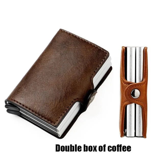 Storazone Double Box Coffee Custom RFID Blocking Men Wallet Credit Card Holder Leather Card Wallet Double Metal Box ID Card Holder Money Clip Purse New 2023