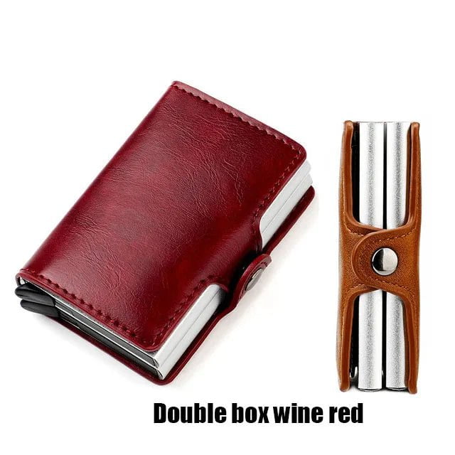 Storazone Double Box Red Custom RFID Blocking Men Wallet Credit Card Holder Leather Card Wallet Double Metal Box ID Card Holder Money Clip Purse New 2023