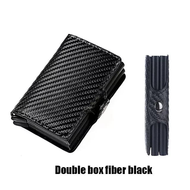 Storazone Double Carbon Black Custom RFID Blocking Men Wallet Credit Card Holder Leather Card Wallet Double Metal Box ID Card Holder Money Clip Purse New 2023