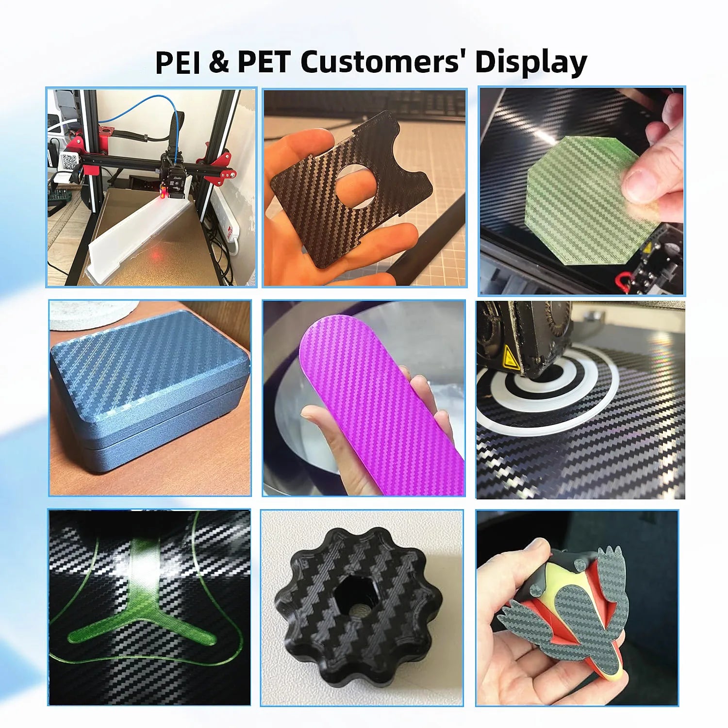 Storazone Double Side PET Carbon Fiber+PEI Spring Steel Sheet PEI Magnetic Build Plate 180/220/235/310/350 Heatbed for Ender 3 p1p Upgrade