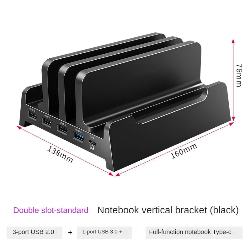 Storazone Double slot USB Vaydeer Plastic Vertical Laptop Stand Holder Adjustable Desktop Notebook Dock Space-Saving 3 In 1 computer stand