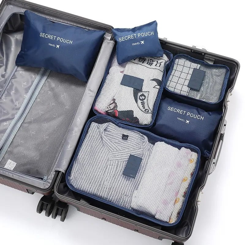 Storazone Drak Blue 6 Pcs Travel Clothes Storage Waterproof Bags Portable Luggage Organizer Pouch Packing Cube 6 Colors Local Stock Hot Selling