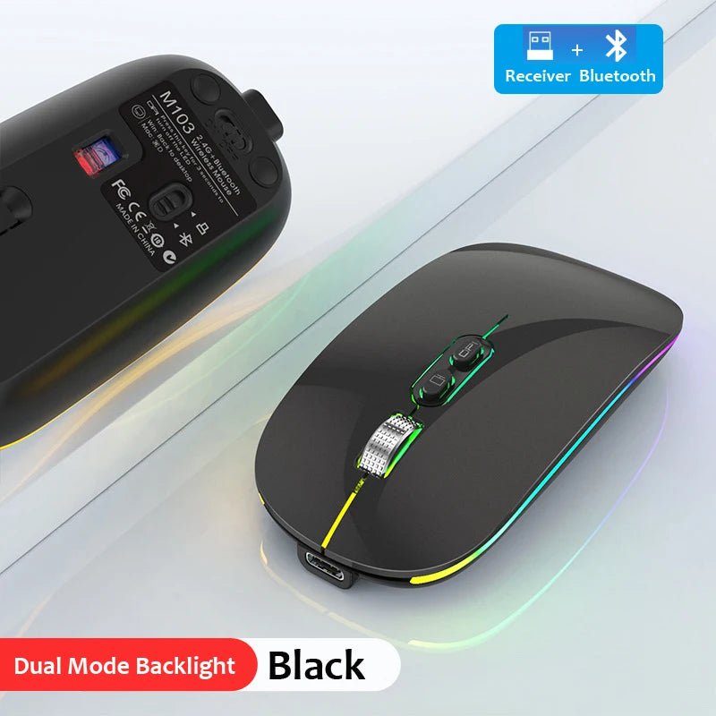 Storazone Dual Mode Black / CHINA Dual Mode Bluetooth 2.4G Wireless Mouse One-Click Desktop Function Type-C Rechargeable Silent Backlight Mice for Laptop PC New