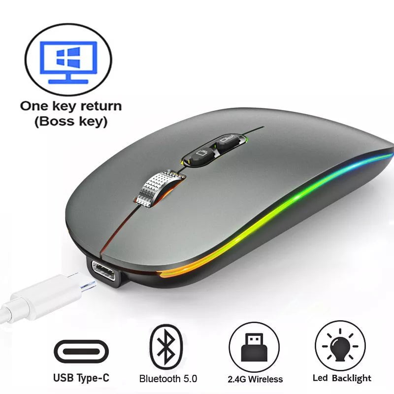 Storazone Dual Mode Bluetooth 2.4G Wireless Mouse One-Click Desktop Function Type-C Rechargeable Silent Backlight Mice for Laptop PC New