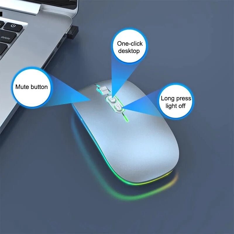 Storazone Dual Mode Bluetooth 2.4G Wireless Mouse One-Click Desktop Function Type-C Rechargeable Silent Backlight Mice for Laptop PC New
