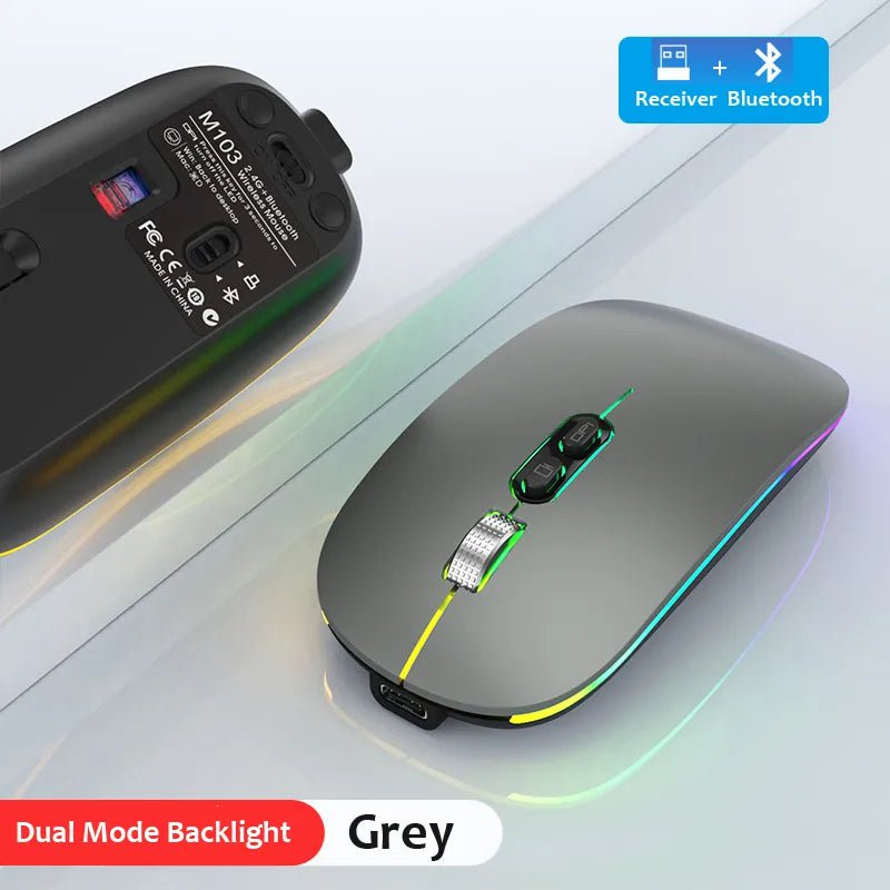 Storazone Dual Mode Grey / CHINA Dual Mode Bluetooth 2.4G Wireless Mouse One-Click Desktop Function Type-C Rechargeable Silent Backlight Mice for Laptop PC New