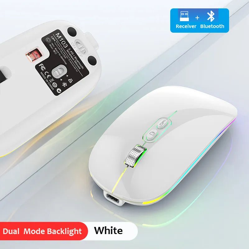 Storazone Dual Mode White / CHINA Dual Mode Bluetooth 2.4G Wireless Mouse One-Click Desktop Function Type-C Rechargeable Silent Backlight Mice for Laptop PC New