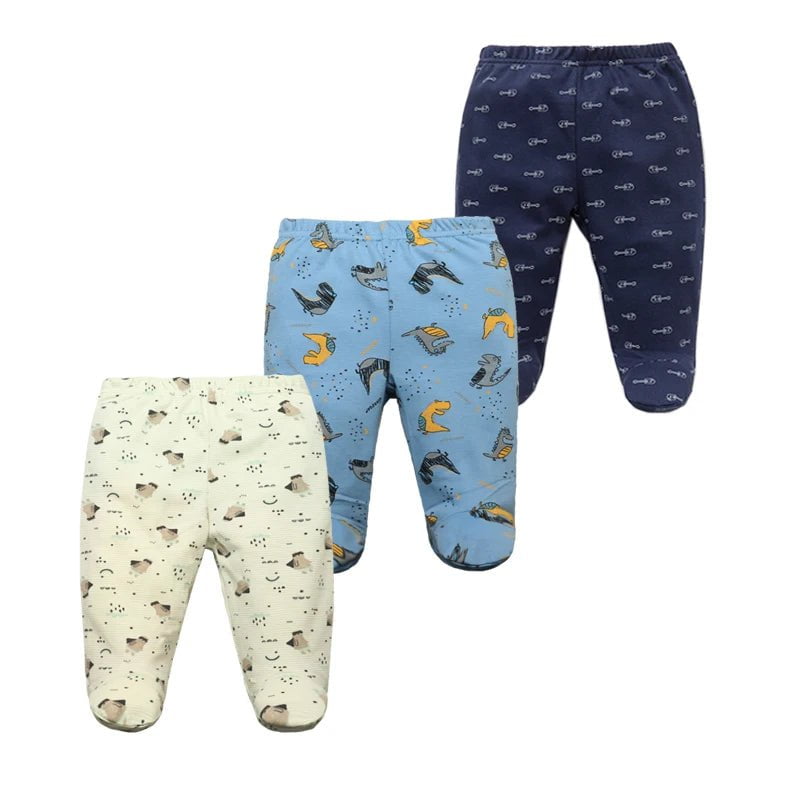 Storazone E / 6M 3PCS/Lot Spring Autumn Footed Baby Pants 100% Cotton Baby Girls Boys Clothes Unisex Casual Bottom PP Pants Newborn Baby Clothing