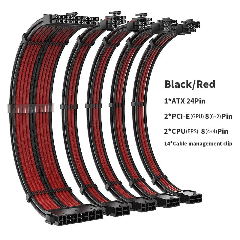 Storazone E TEUCER TC-35 Series PSU Extension Cable Kit Solid Color Cable Solid Combo 350mm ATX24Pin PCI-E8Pin CPU8Pin With Combs