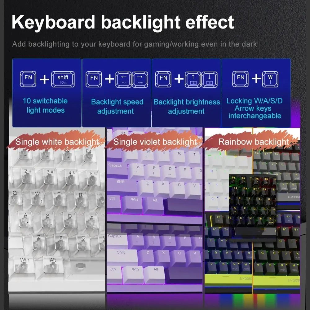 Storazone E-YOOSO Z94 USB Mechanical Gaming Keyboard Wired Monochrome Backlit 94 Key Russian Brazilian Portuguese for Compute Laptop PC