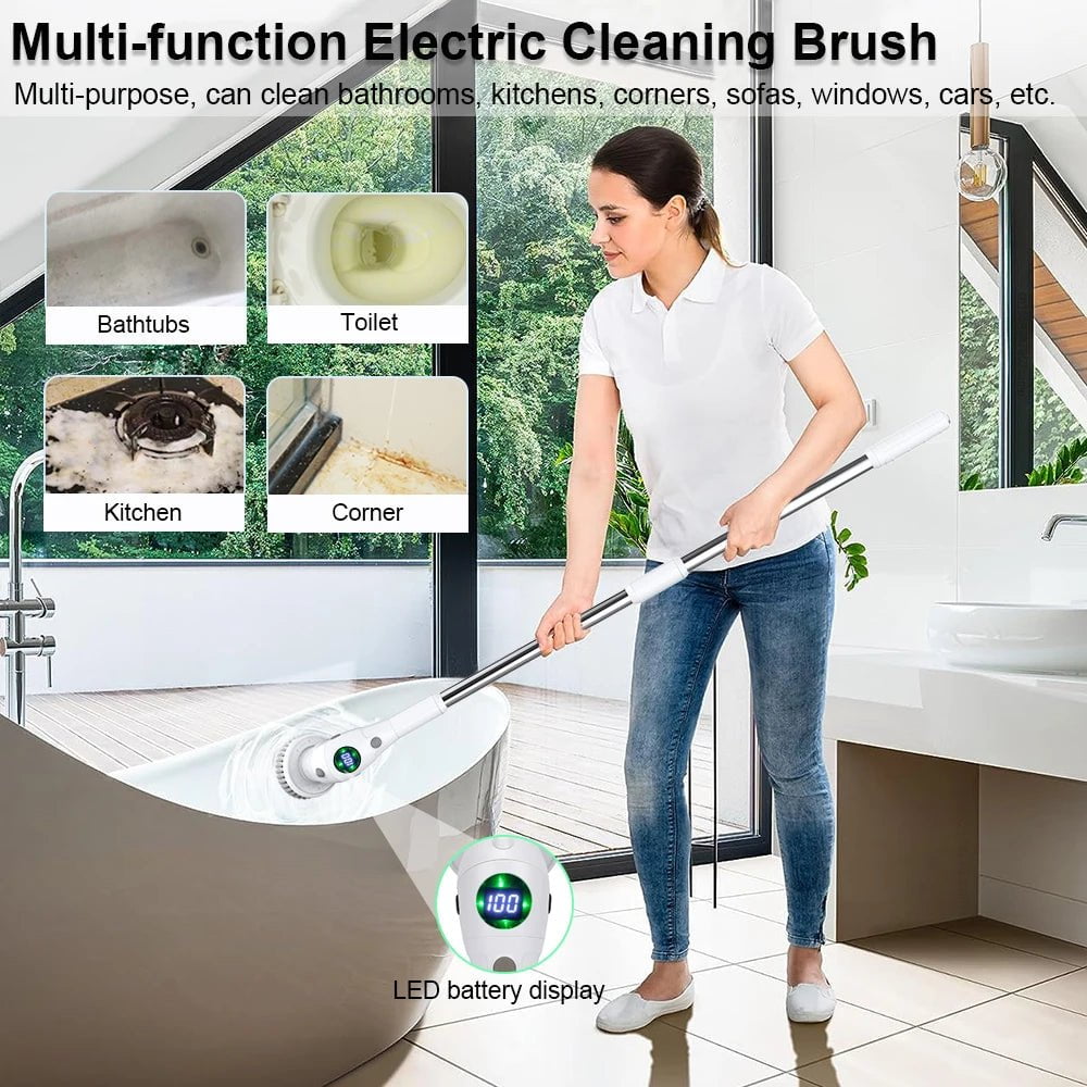 Storazone Electric Cleaning Brush 8 in 1 Multifunctional Household Wireless Rotatable Cleaning Brush For Bathroom Kitchen Windows Toilet