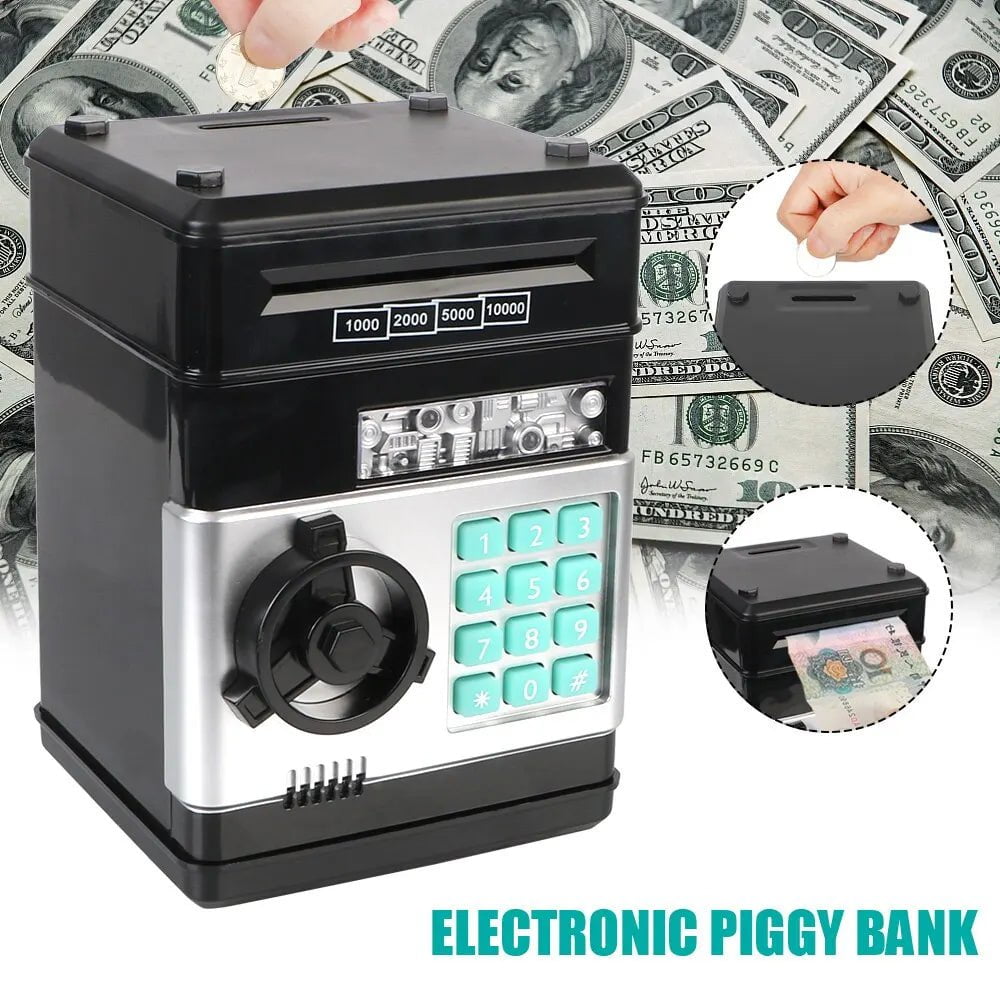 Storazone Electronic Piggy Bank Automatic Mini Safe Coins Cash Saving Money Box Password Counter Code Key Lock Coin Bank ATM Child Gift