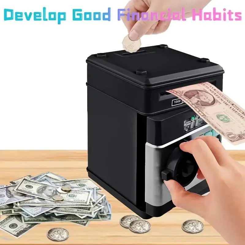 Storazone Electronic Piggy Bank Automatic Mini Safe Coins Cash Saving Money Box Password Counter Code Key Lock Coin Bank ATM Child Gift