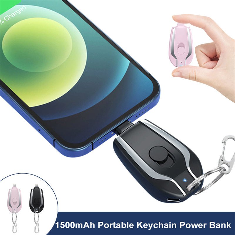 STORAZONE Electronics 1500mAh Mini Power Emergency Pod Keychain Charger With Type-C Ultra-Compact Mini Battery Pack Fast Charging Backup Power Bank