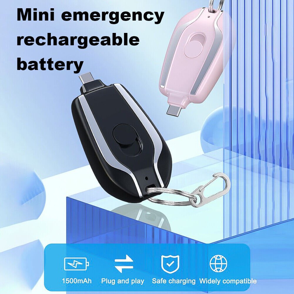 STORAZONE Electronics 1500mAh Mini Power Emergency Pod Keychain Charger With Type-C Ultra-Compact Mini Battery Pack Fast Charging Backup Power Bank
