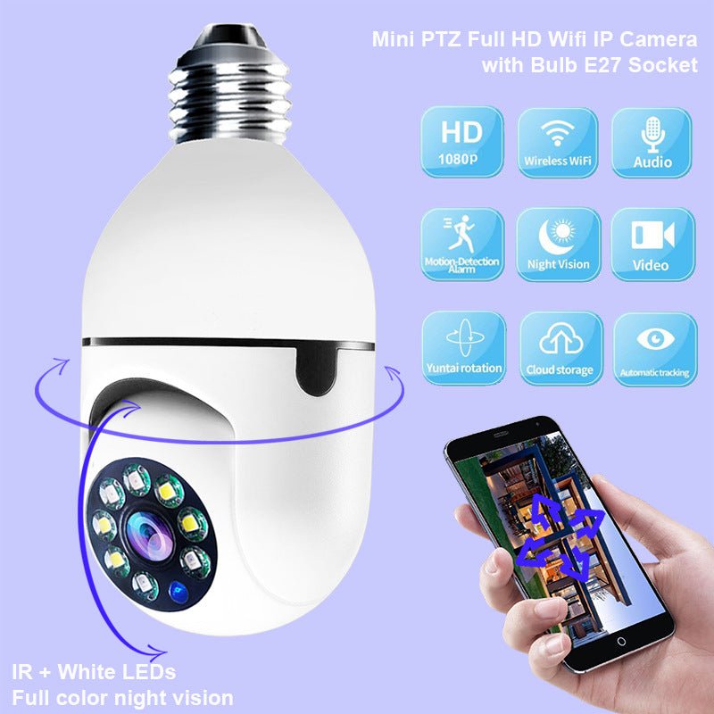 STORAZONE Electronics 2million pixels dual light / English 1080P WiFi CAMERA 1080P Bulb 4X Zoom Camera E27 Home 5GWiFi Alarm Monitor