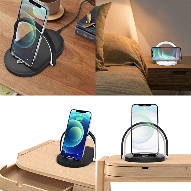 STORAZONE Electronics 3 In 1 Foldable Wireless Charger Night Light Wireless Charging Station Stonego LED Reading Table Lamp 15W Fast Charging Light