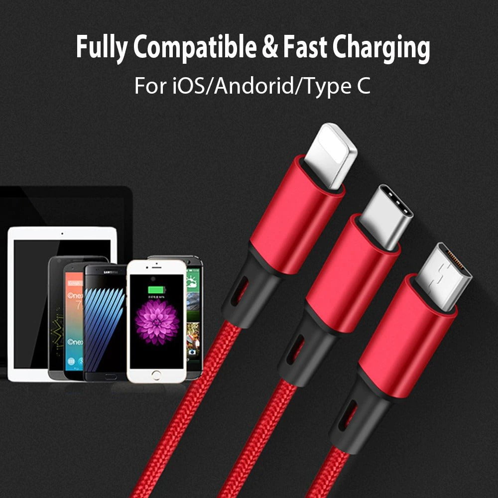 STORAZONE Electronics 3 In 1 USB Cable For 'IPhone XS Max XR X 8 7 Charging Charger Micro USB Cable For Android USB TypeC Mobile Phone Cables