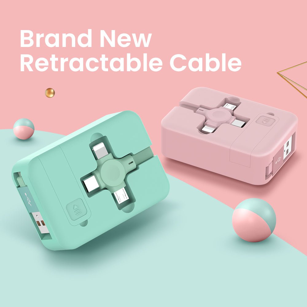 STORAZONE Electronics 4 In 1 Retractable USB Cable Creative Macaron Type C Micro Cable For I Phone With Phone Stand Charging Data Cable Line Storage Box