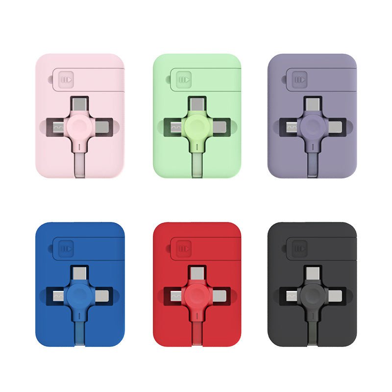 STORAZONE Electronics 4 In 1 Retractable USB Cable Creative Macaron Type C Micro Cable For I Phone With Phone Stand Charging Data Cable Line Storage Box