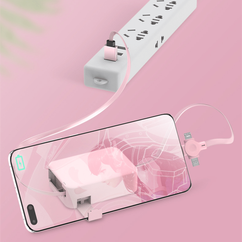 STORAZONE Electronics 4 In 1 Retractable USB Cable Creative Macaron Type C Micro Cable For I Phone With Phone Stand Charging Data Cable Line Storage Box