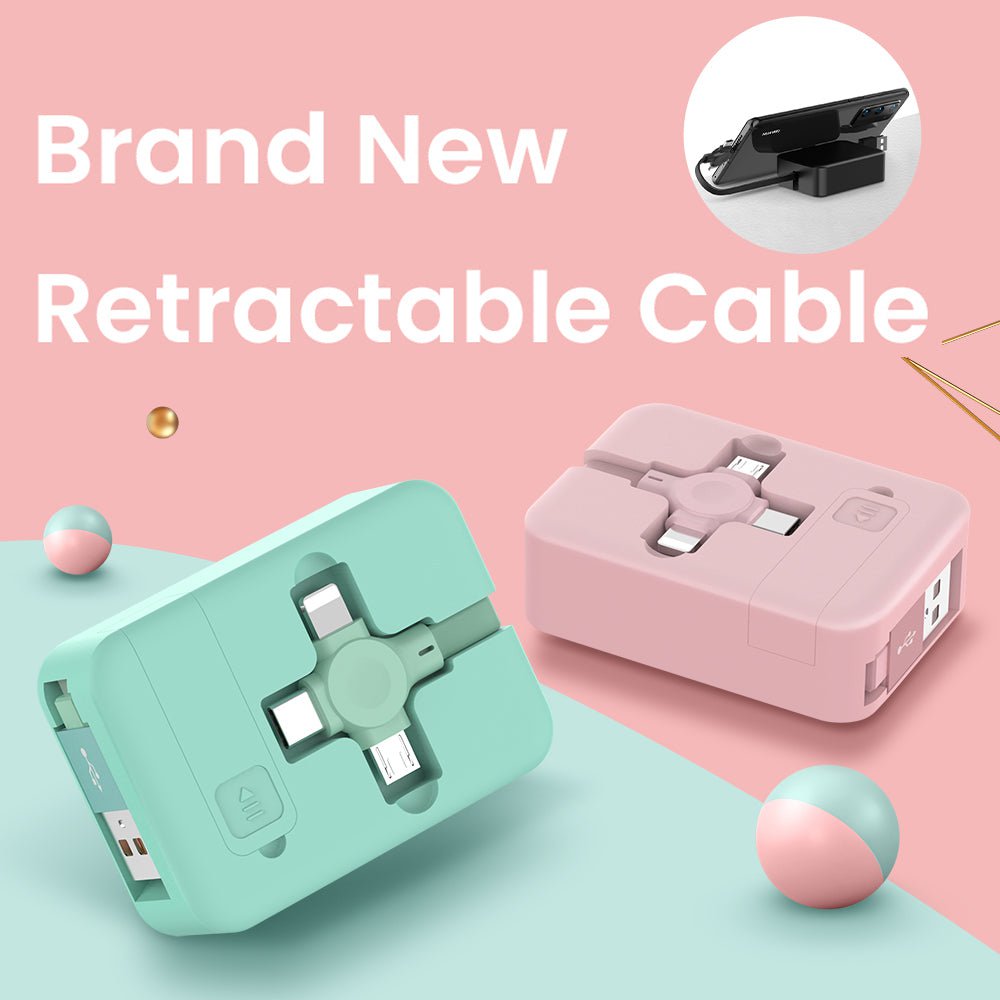 STORAZONE Electronics 4 In 1 Retractable USB Cable Creative Macaron Type C Micro Cable For I Phone With Phone Stand Charging Data Cable Line Storage Box