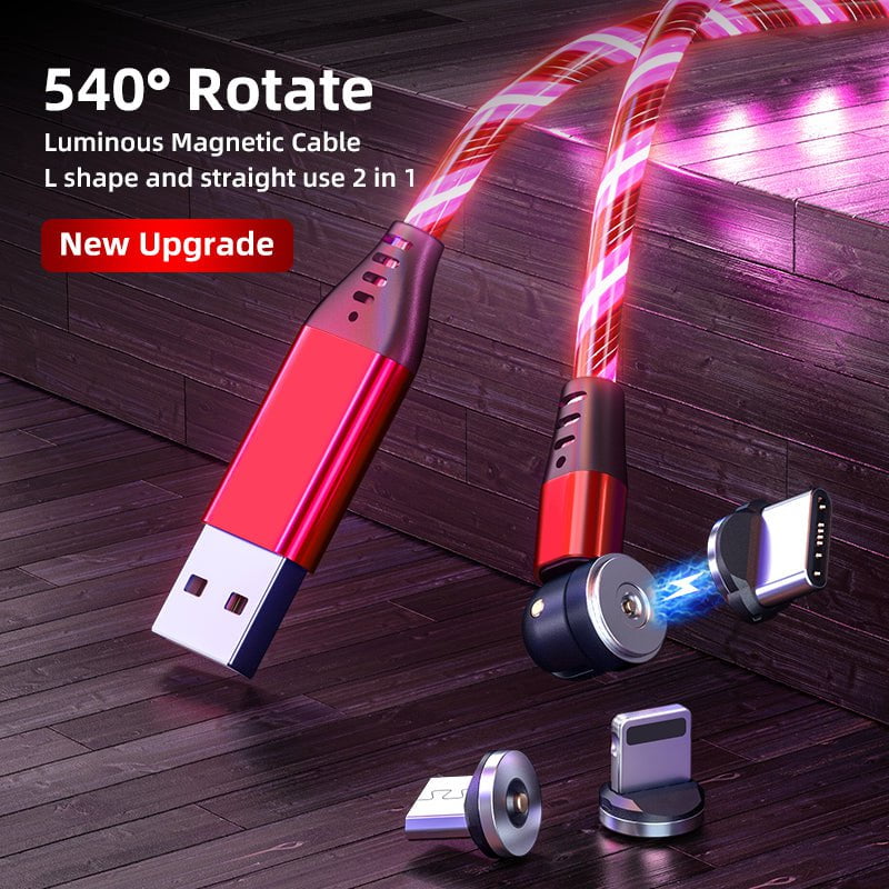 STORAZONE Electronics 540 Rotate Luminous Magnetic Cable 3A Fast Charging Mobile Phone Charge Cable For LED Micro USB Type C For I Phone Cable