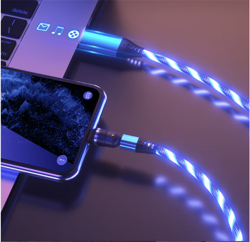 STORAZONE Electronics 540 Rotate Luminous Magnetic Cable 3A Fast Charging Mobile Phone Charge Cable For LED Micro USB Type C For I Phone Cable