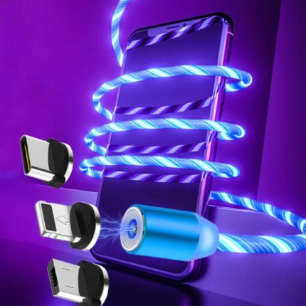STORAZONE Electronics Android / Blue Compatible with Apple, Flowing Ligh Magnetic Streamer Data Line Cable for Iphone Android Typec