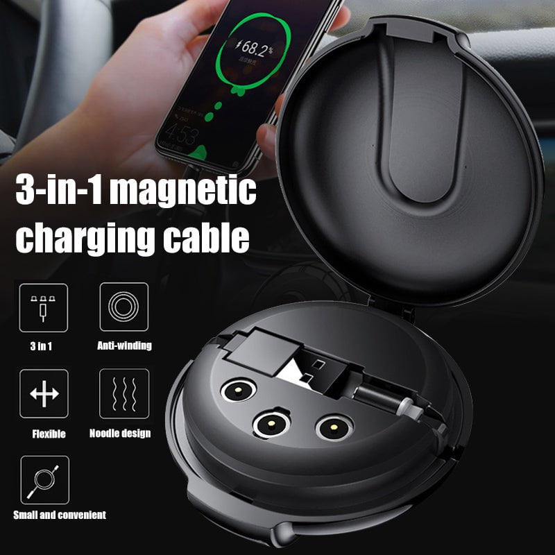 STORAZONE Electronics black 3-in-1 Magnetic Retractable Style Charger Portable Multifunctional Car Holder Mobile Phone Bracket Fast Charger