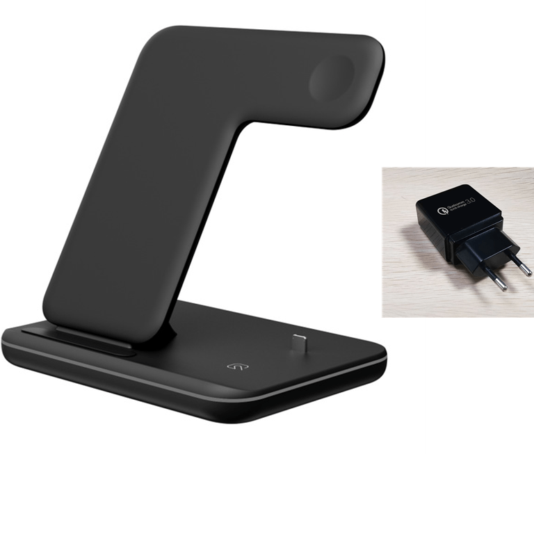 STORAZONE Electronics Black EU plug Set Compatible Mobile Phone Watch Earphone Wireless Charger 3 In 1 Wireless Charger Stand